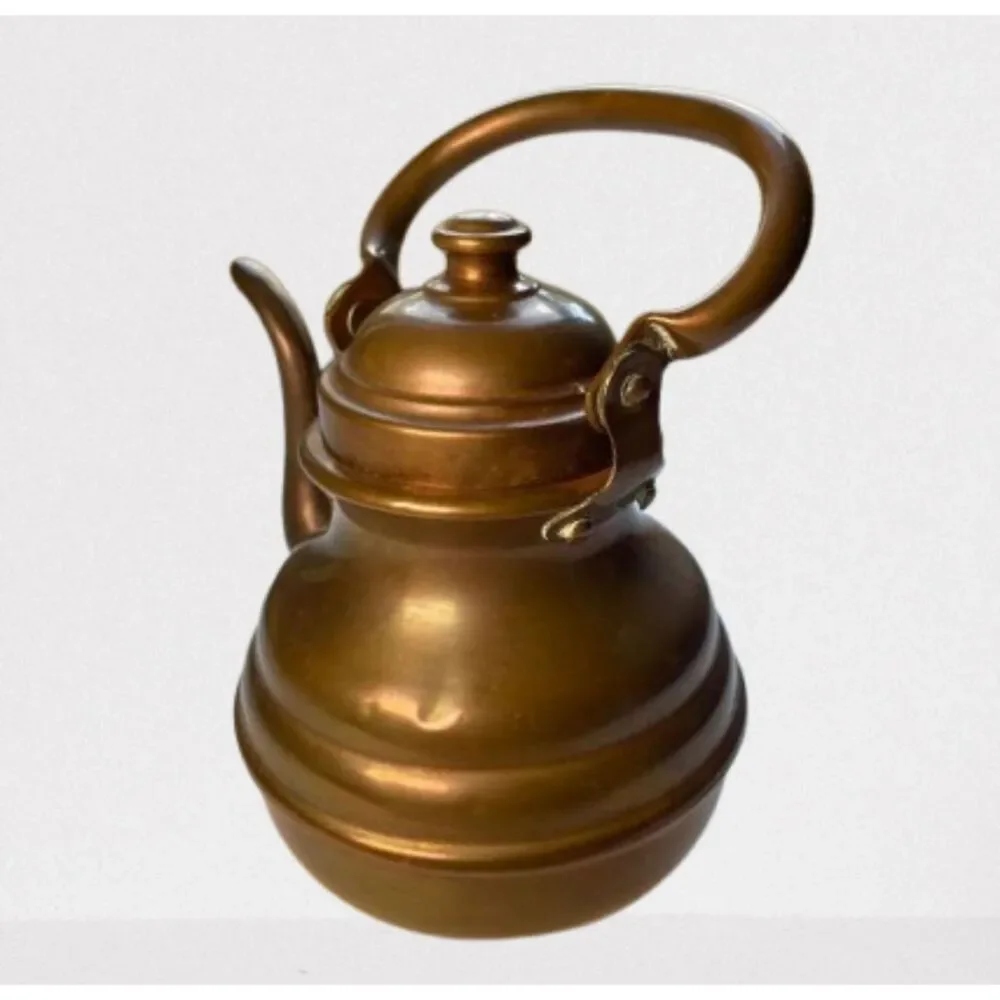 Vintage Copper Small Tea Kettle Gooseneck Spout w/Functional Swing Handle Petina